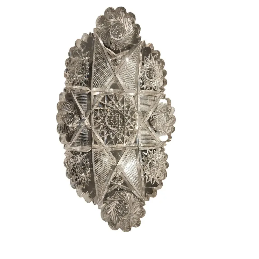 Vintage Crystal Glass Oval‎ Dish - Intricate Cut Design, 9x4 Inches